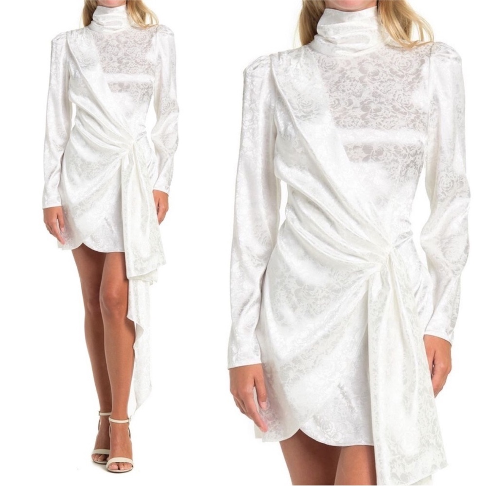 RONNY KOBO Ria Side Knot Satin Dress in White